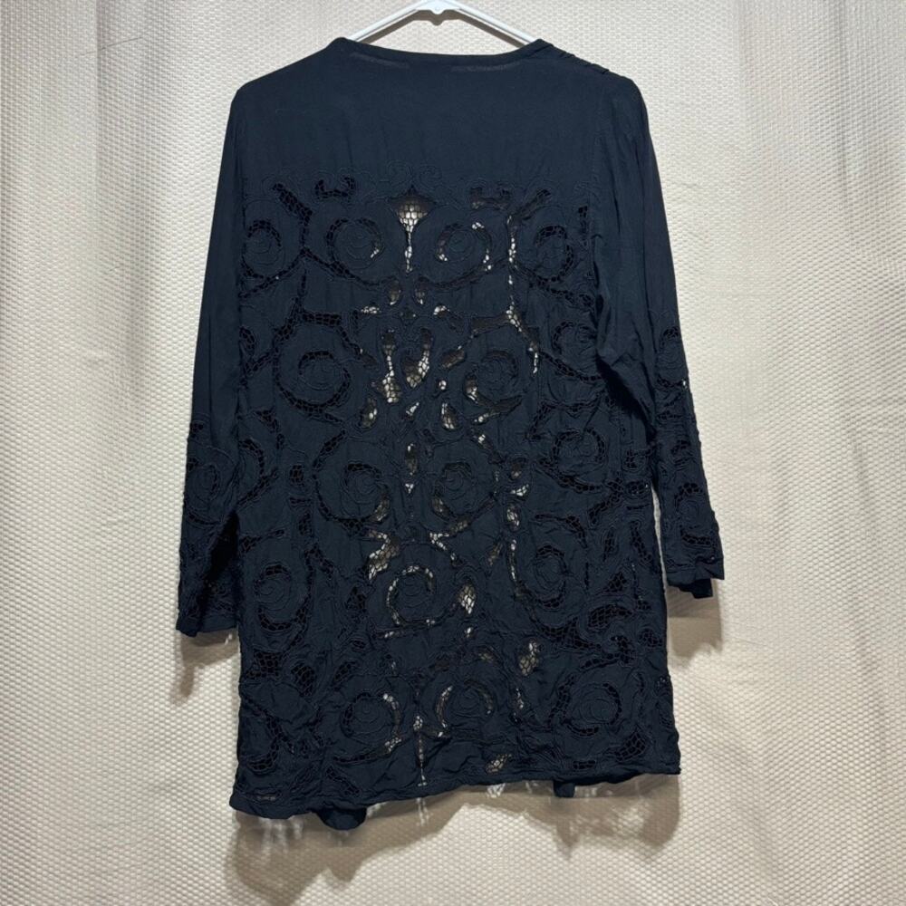 Surya Size S Black Crochet Lace Mesh Floral Open Cardigan Resort Beach Coverup - Picture 8 of 8